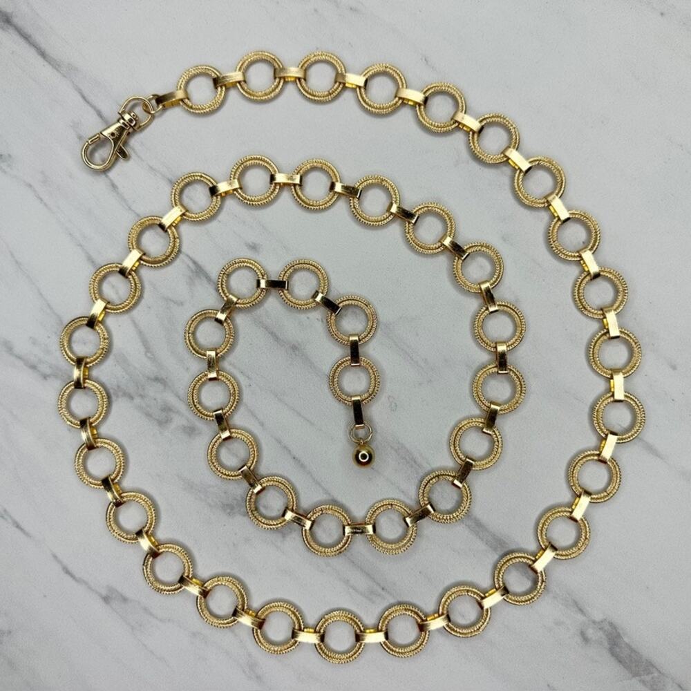 Gold Tone Textured Circle Chain Link Belt One Size (OS) ✨